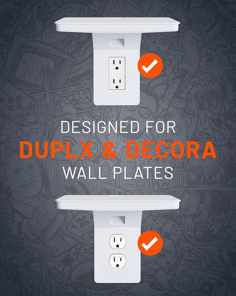 ECHOGEAR Wide Outlet Shelf - Next-Gen Design with Built-in Cord Storage & Room for Bulky Plugs - Works with Both Standard & Decora Outlets - Quick Install with Included Hardware - Image 4